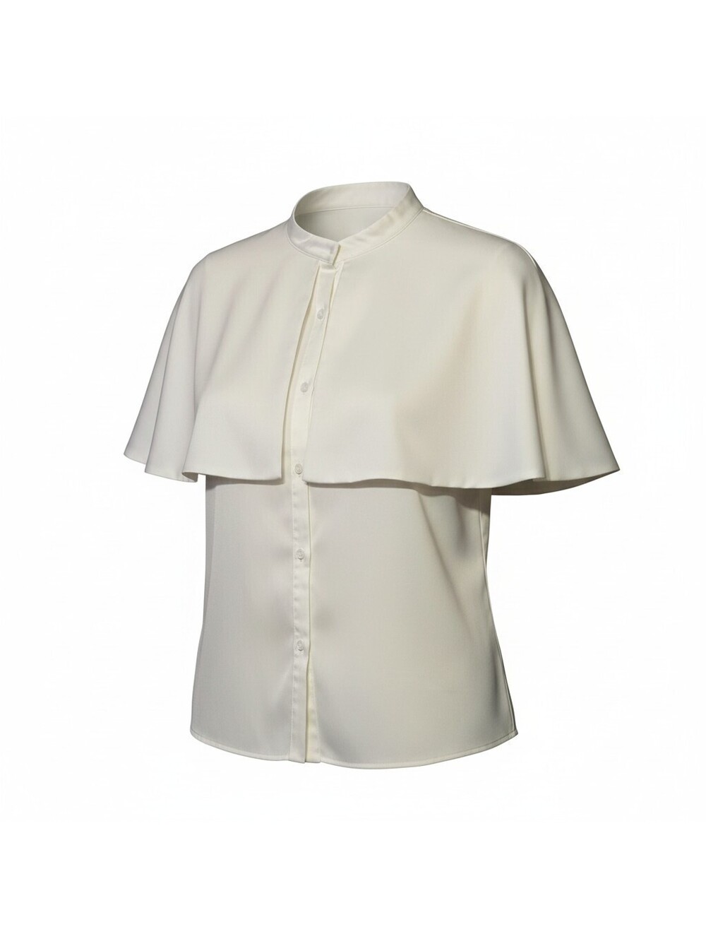 "WHY Dress" White Cape Sleeve Blouse Mandarin Collar Top XL Quiet Luxury